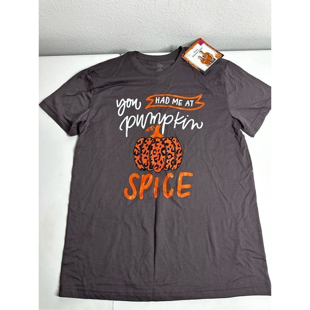 NWT WinWin You had me at Pampkin Unisex Gray Cotton Blend Graphic T-Shirt Size M